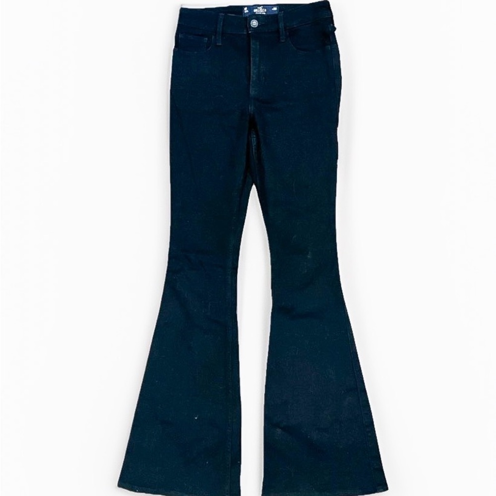 Hollister Women's High Rise Flare Jeans Size 0R Black Stretch Denim Grunge Retro